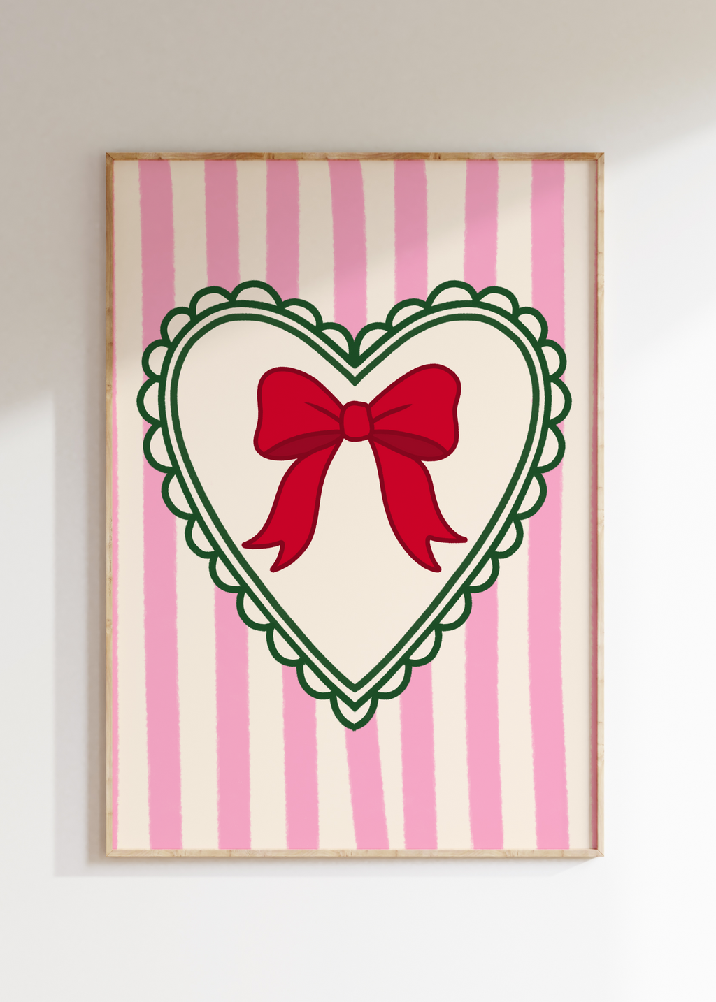Christmas Striped Heart Bow Art Print