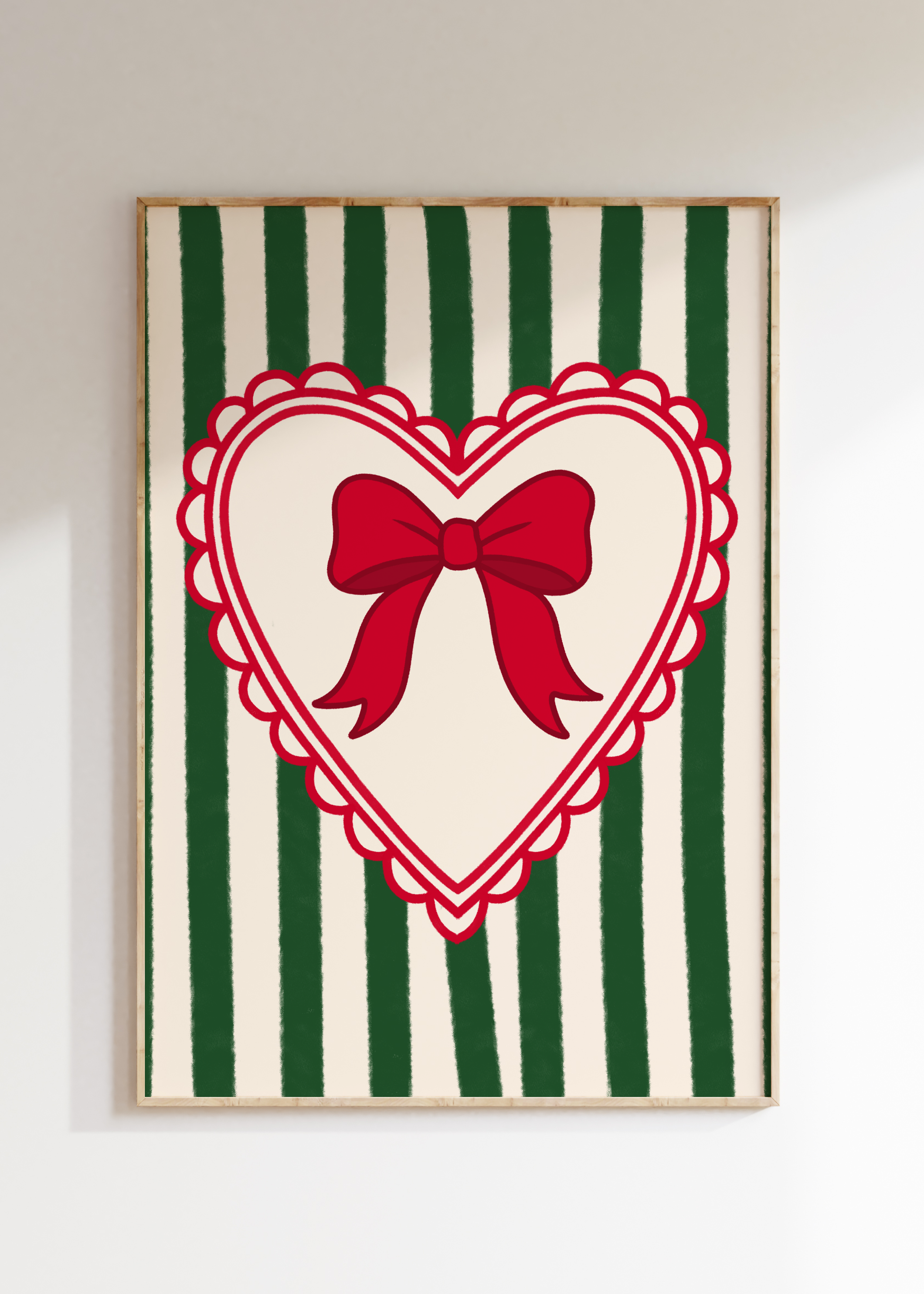 Christmas Striped Heart Bow Art Print