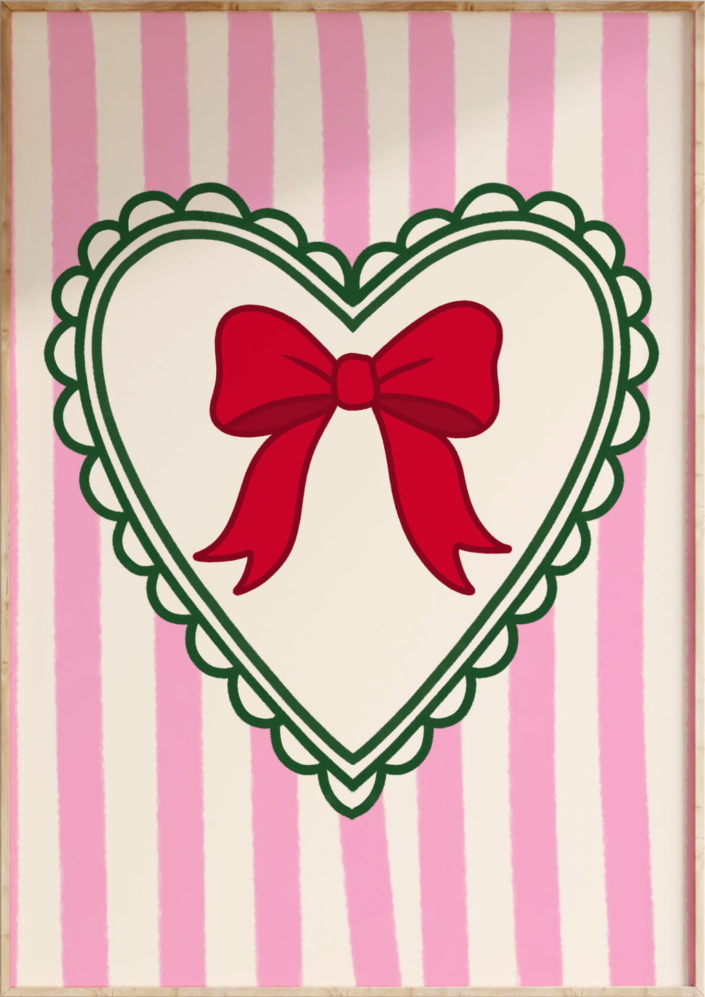 Christmas Striped Heart Bow Art Print