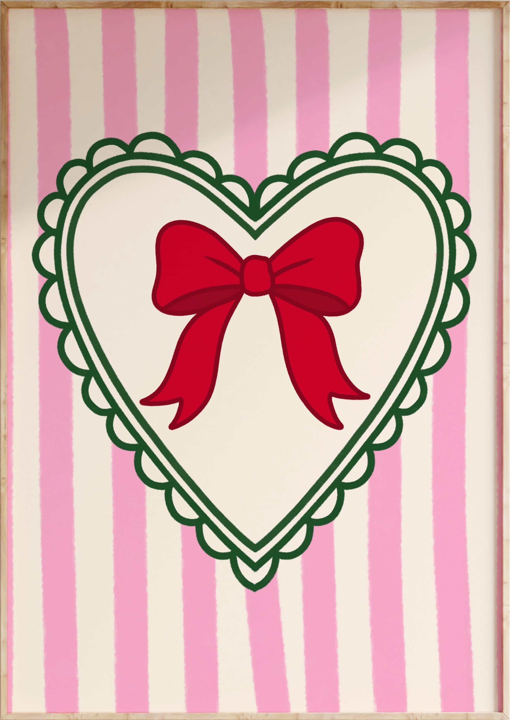 Christmas Striped Heart Bow Art Print
